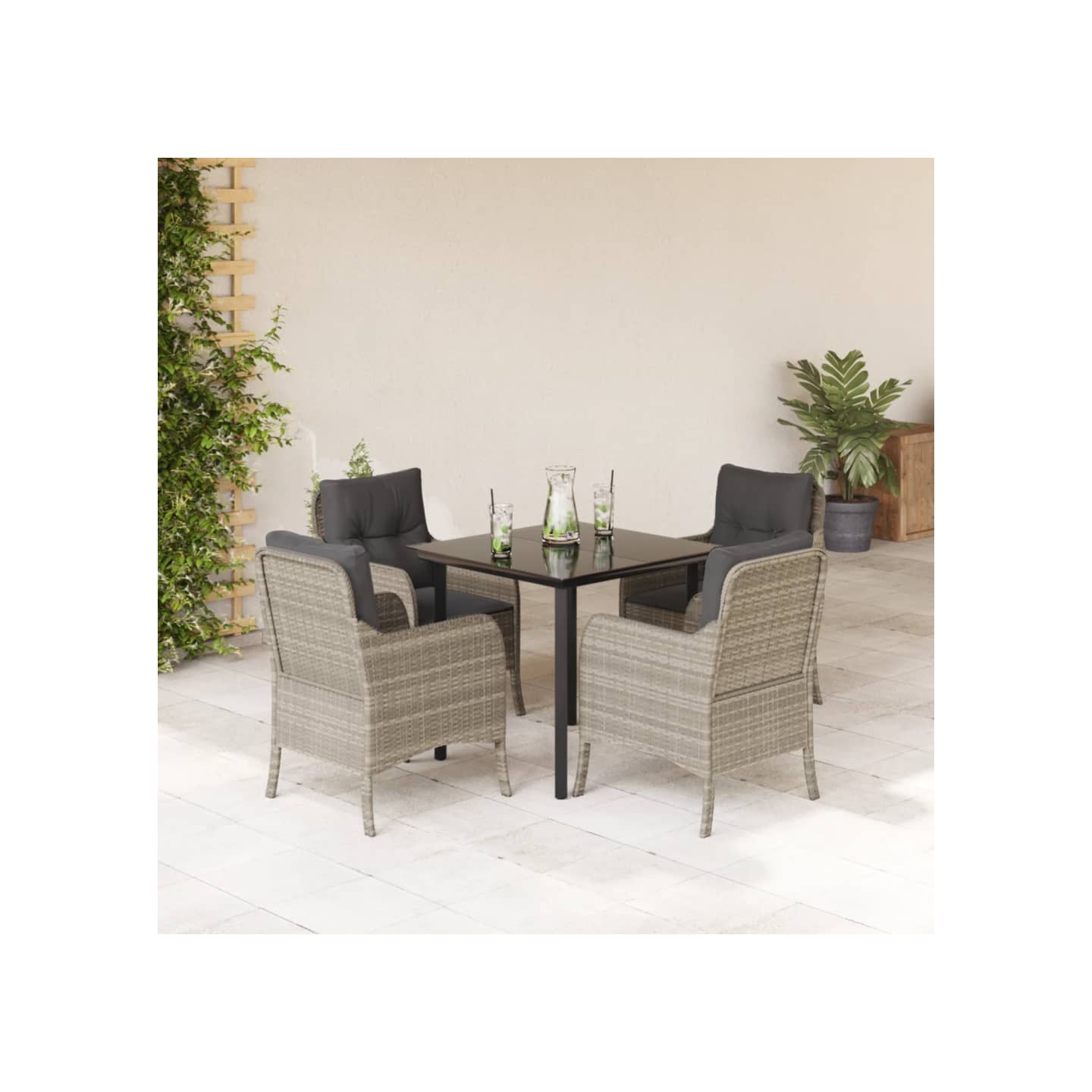 Ensemble à manger de jardin et coussins 5 pcs gris clair rotin