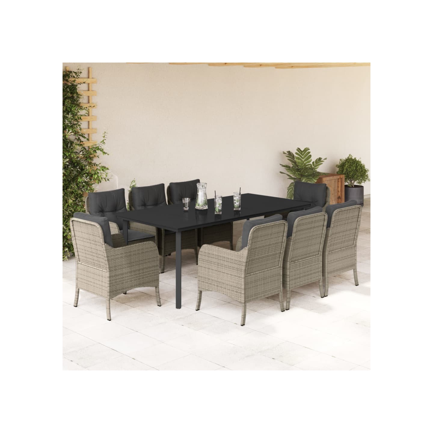 Ensemble à manger de jardin et coussins 9 pcs gris clair rotin