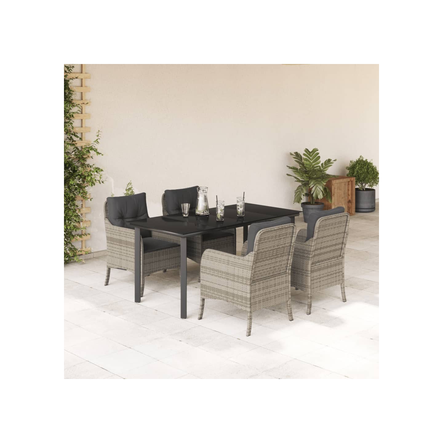 Ensemble à manger de jardin et coussins 5 pcs gris clair rotin