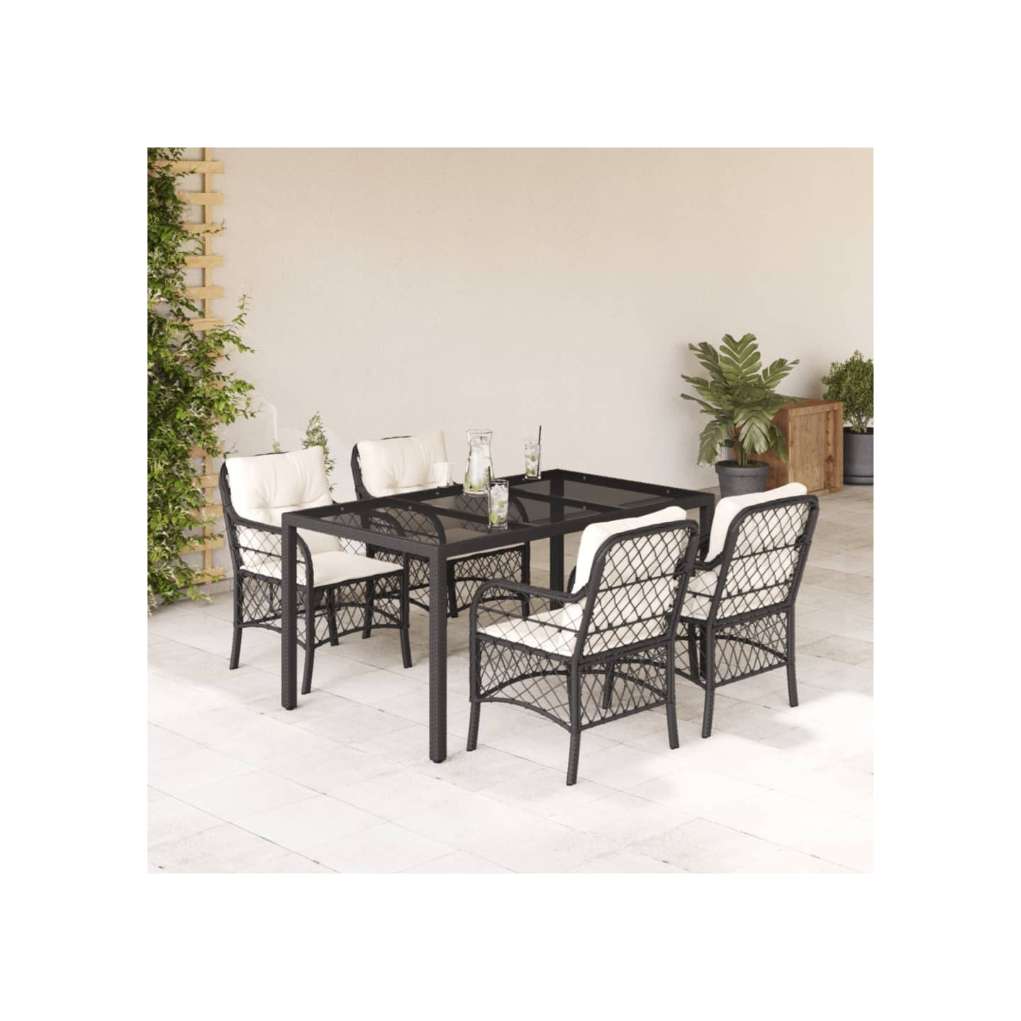 Ensemble à manger de jardin coussins 5pcs Noir Résine tressée