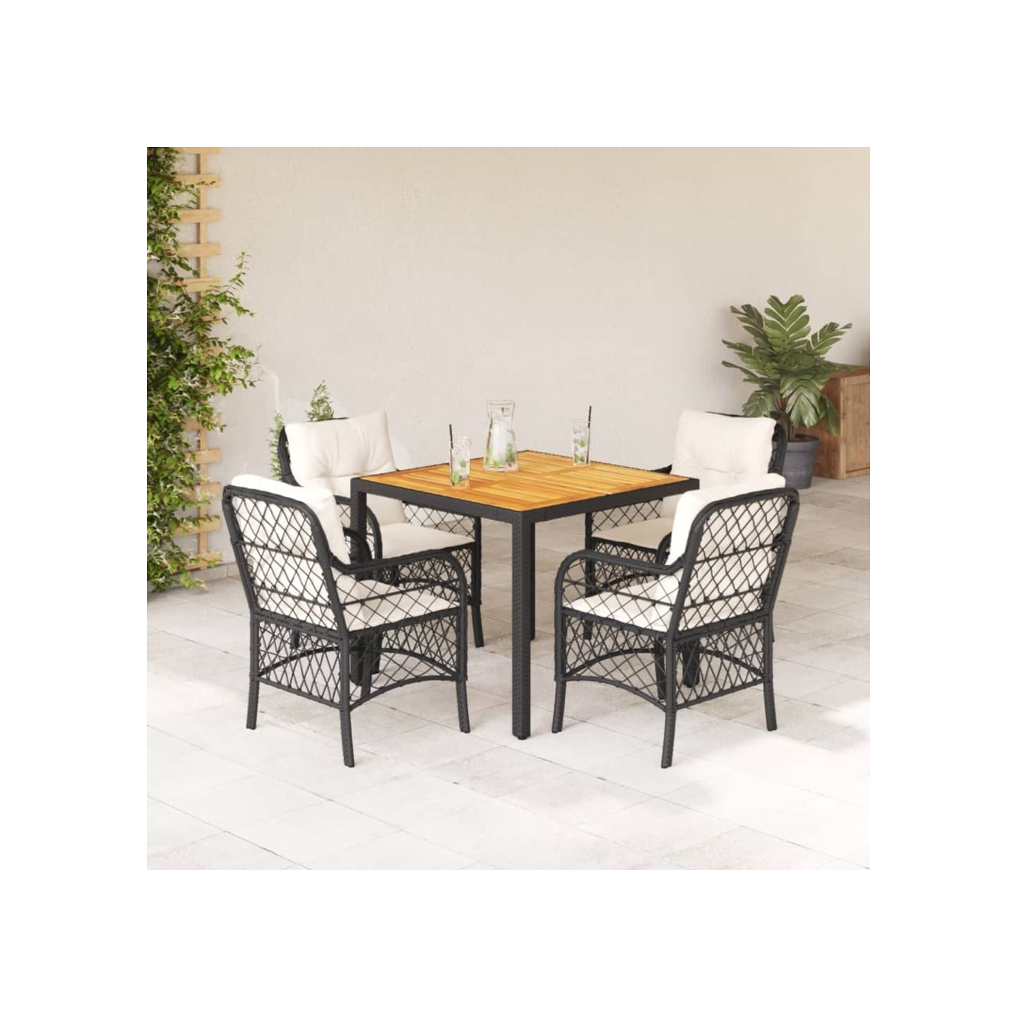 Ensemble à manger de jardin coussins 5pcs Noir Résine tressée