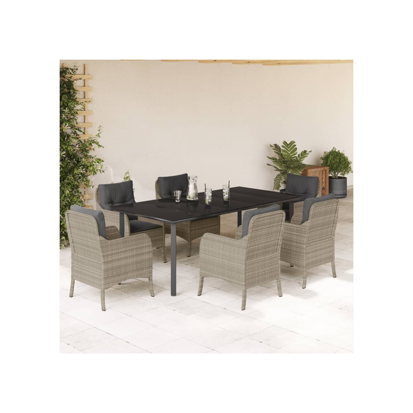 Ensemble à manger de jardin et coussins 7 pcs gris clair rotin