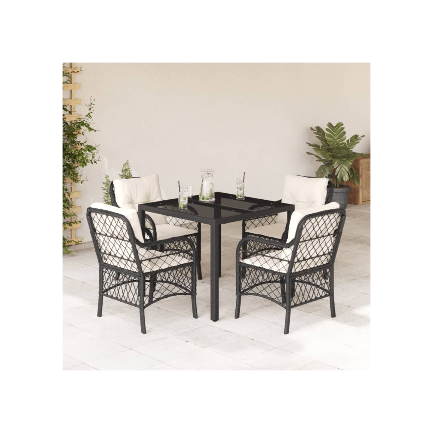 Ensemble à manger de jardin coussins 5pcs Noir Résine tressée