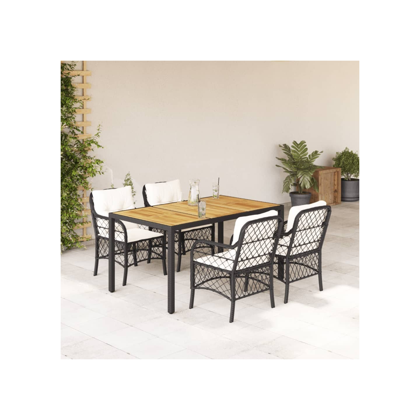 Ensemble à manger de jardin coussins 5pcs Noir Résine tressée