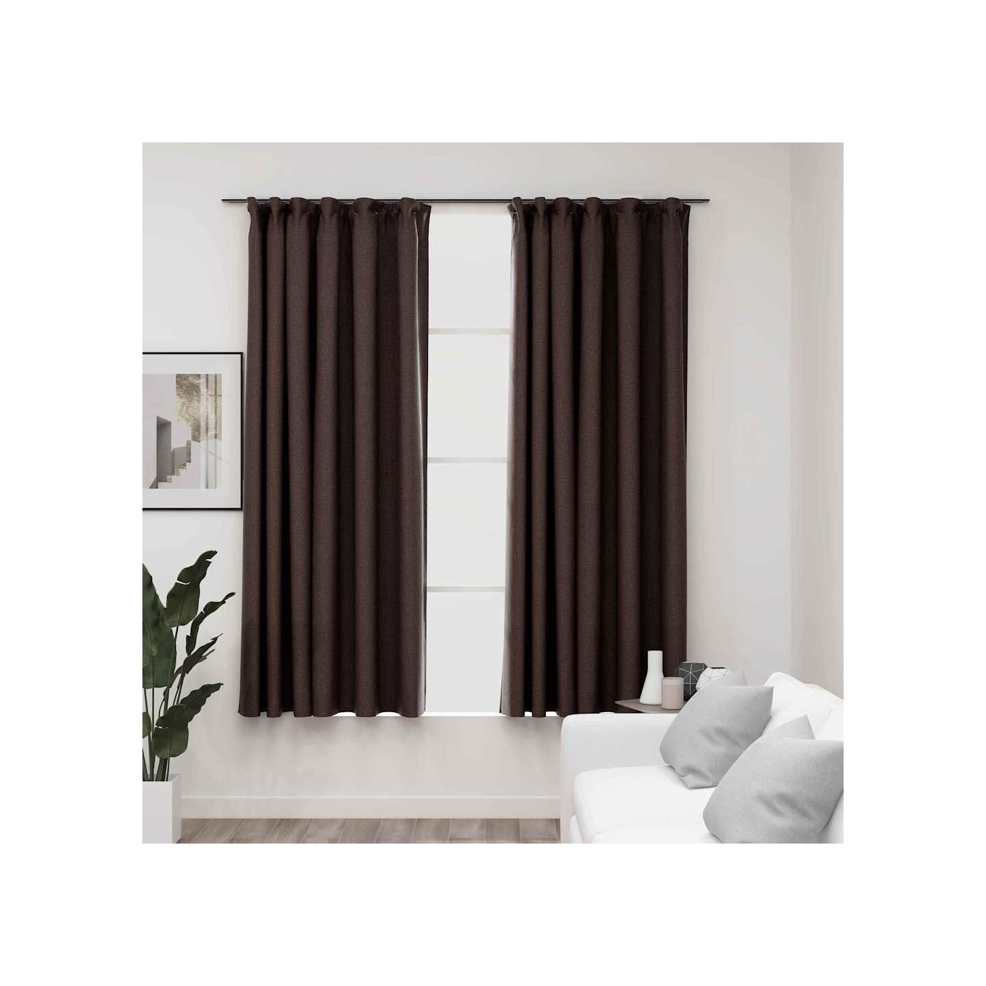 Rideaux occultants aspect lin et crochets 2 pcs Taupe 140x175cm
