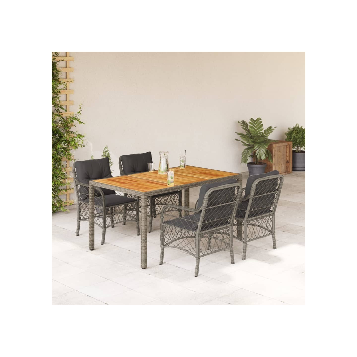 Ensemble à manger de jardin 5 pcs coussins gris résine tressée