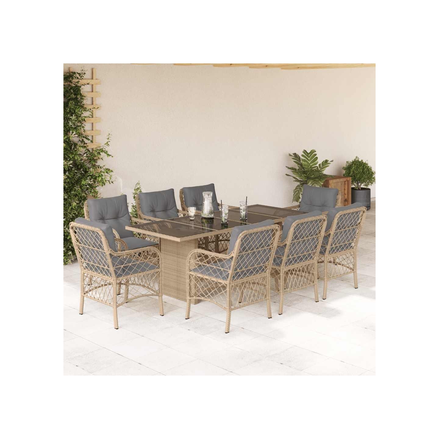 Ensemble à manger de jardin et coussins 9 pcs mélange beige