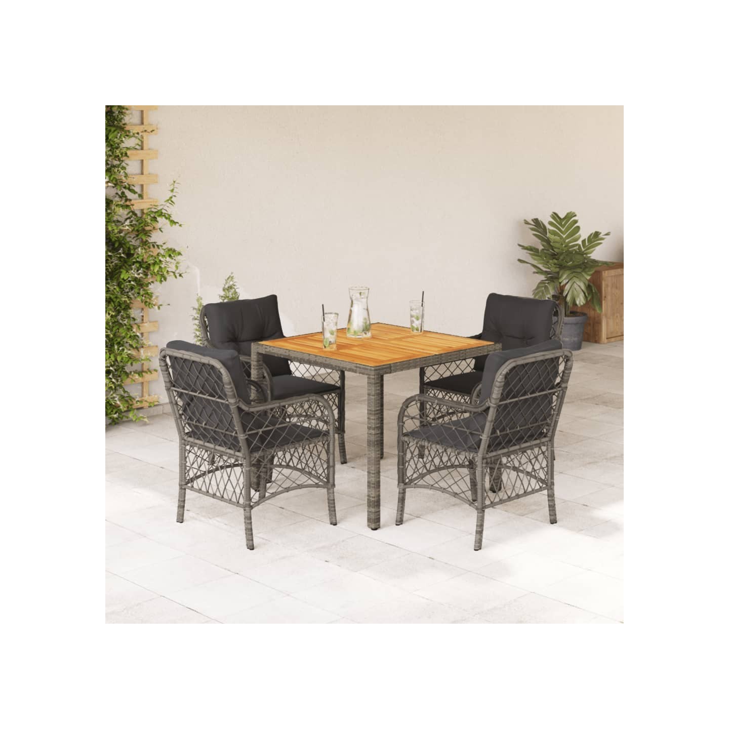 Ensemble à manger de jardin 5 pcs coussins gris résine tressée