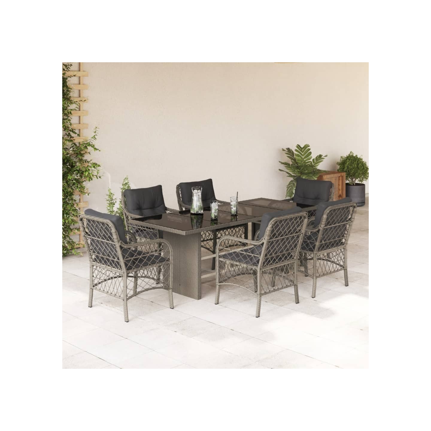 Ensemble à manger de jardin et coussins 7 pcs gris clair rotin
