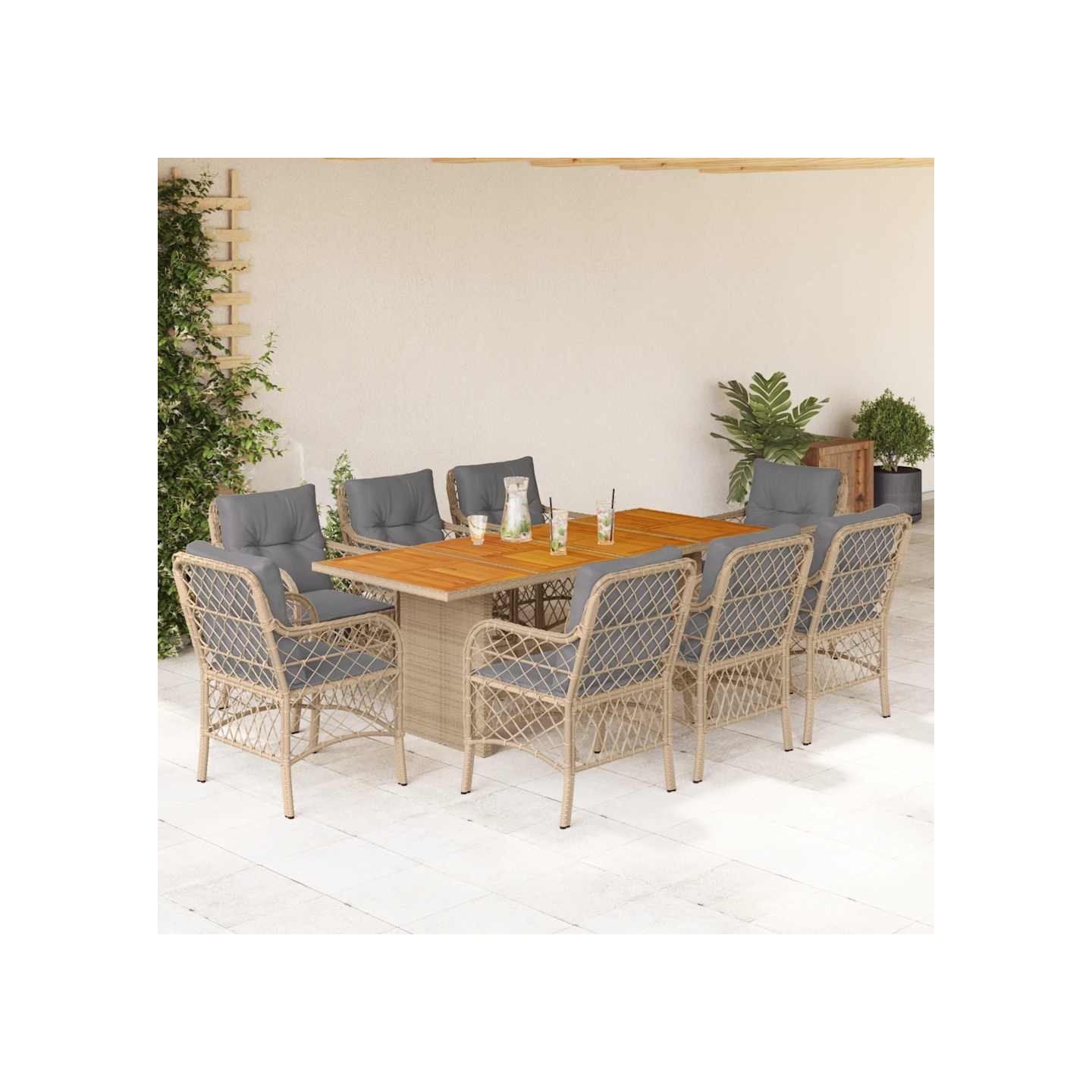 Ensemble à manger de jardin et coussins 9 pcs mélange beige