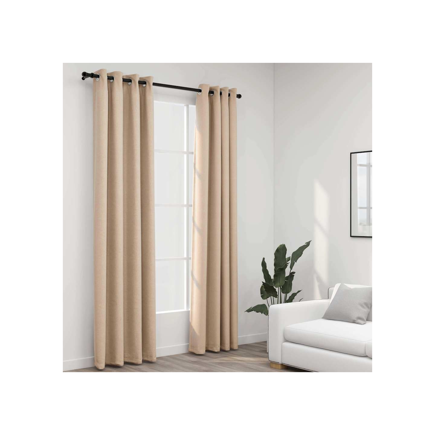 Rideaux occultants aspect lin avec œillets 2pcs beige 140x225cm