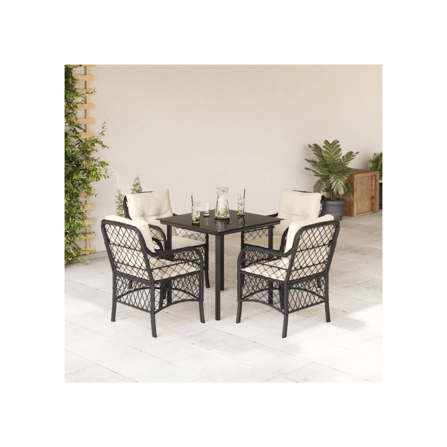 Ensemble à manger de jardin coussins 5pcs Noir Résine tressée