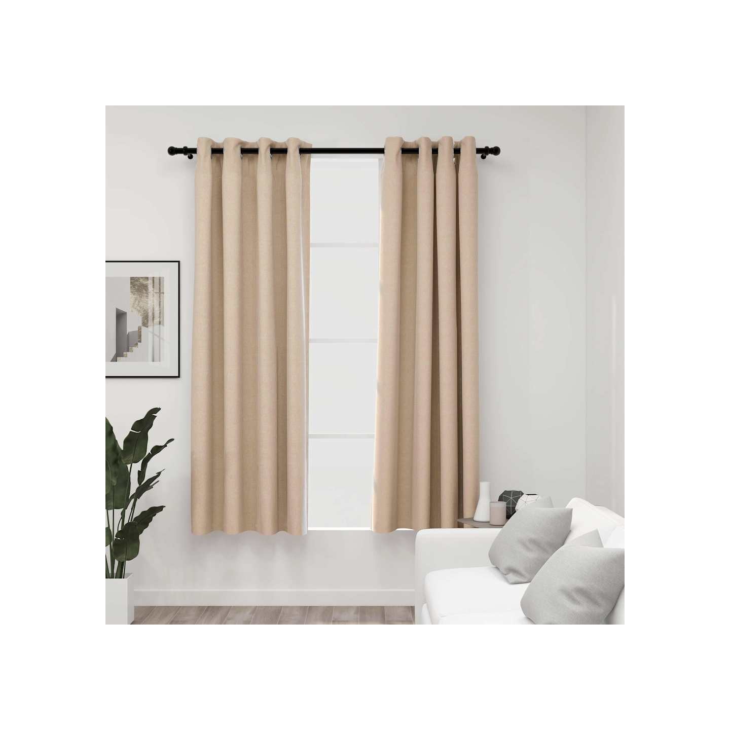 Rideaux occultants aspect lin avec œillets 2pcs beige 140x175cm