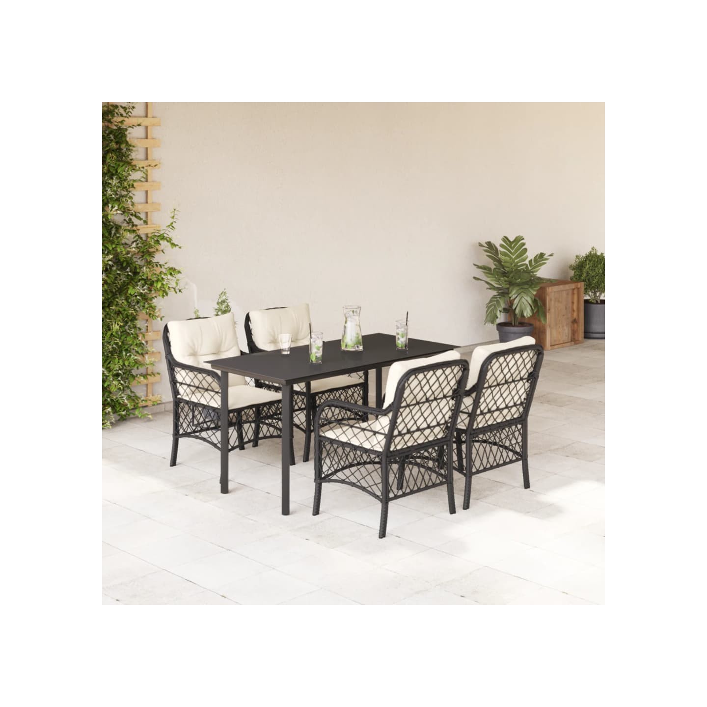 Ensemble à manger de jardin coussins 5pcs Noir Résine tressée