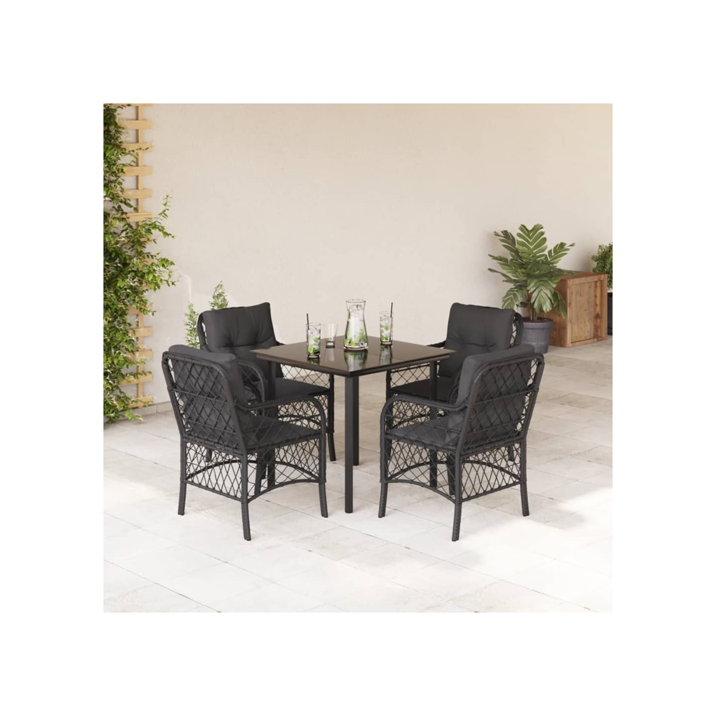 Ensemble à manger de jardin coussins 5pcs Noir Résine tressée