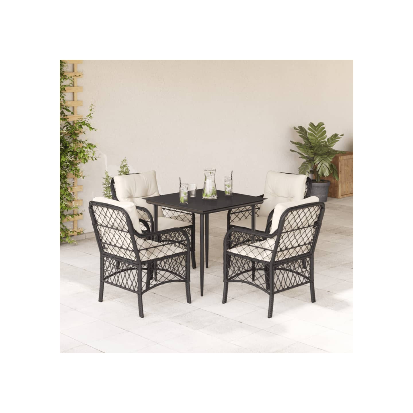 Ensemble à manger de jardin coussins 5pcs Noir Résine tressée