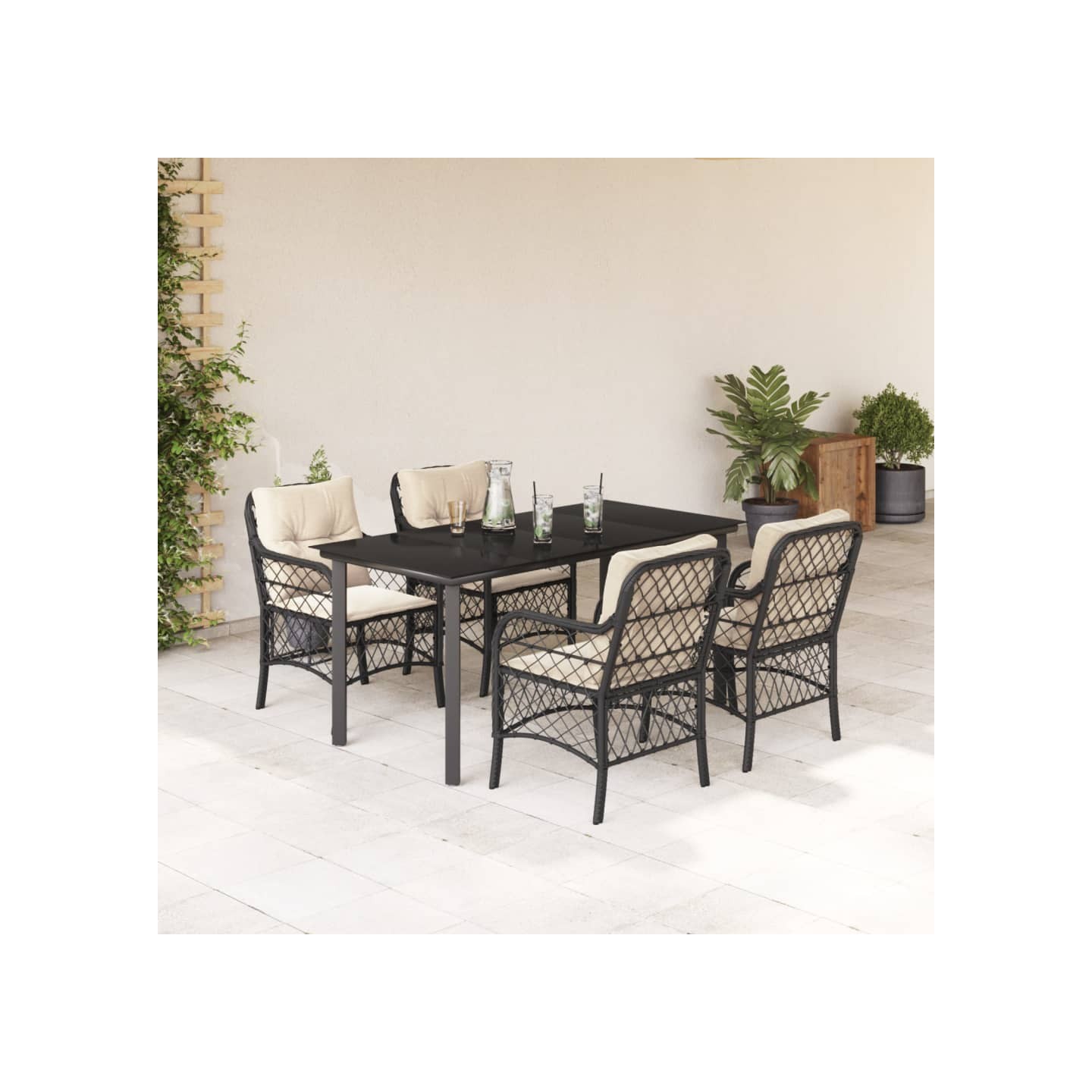 Ensemble à manger de jardin coussins 5pcs Noir Résine tressée