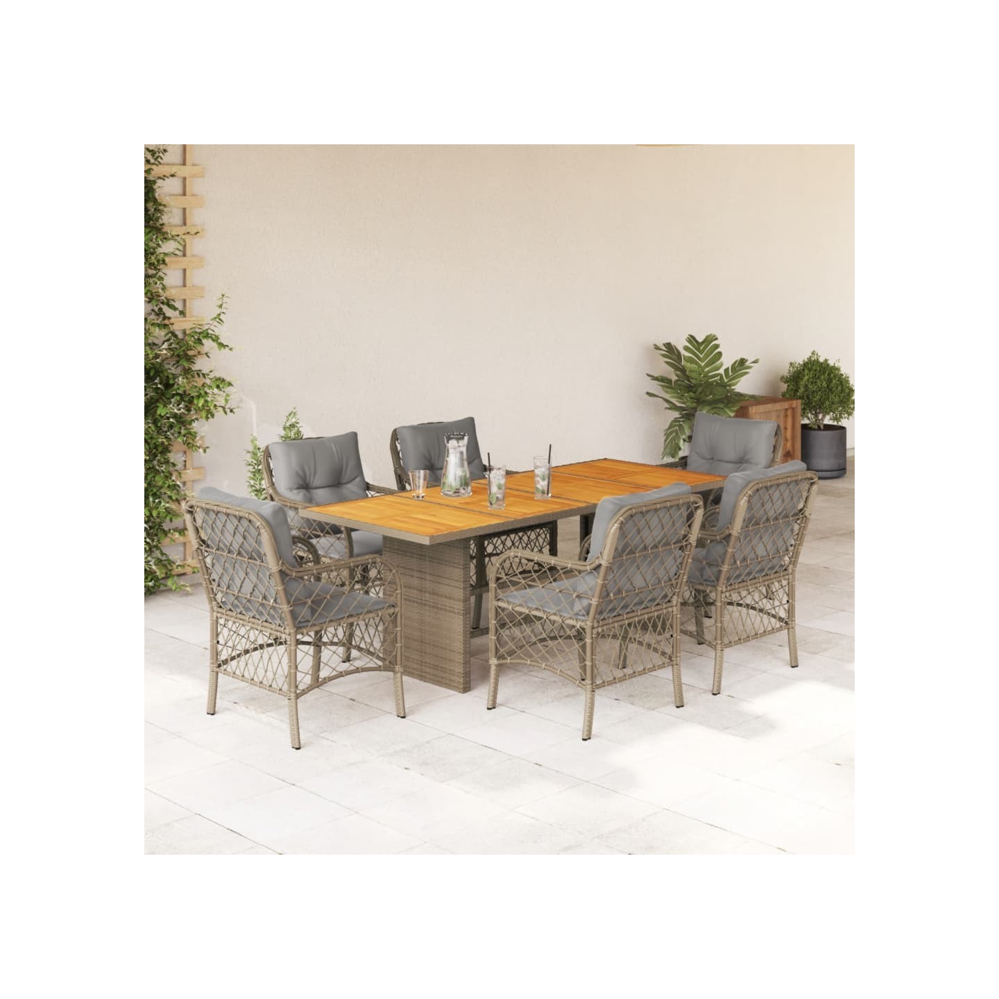 Ensemble à manger de jardin coussins 7 pcs mélange beige rotin