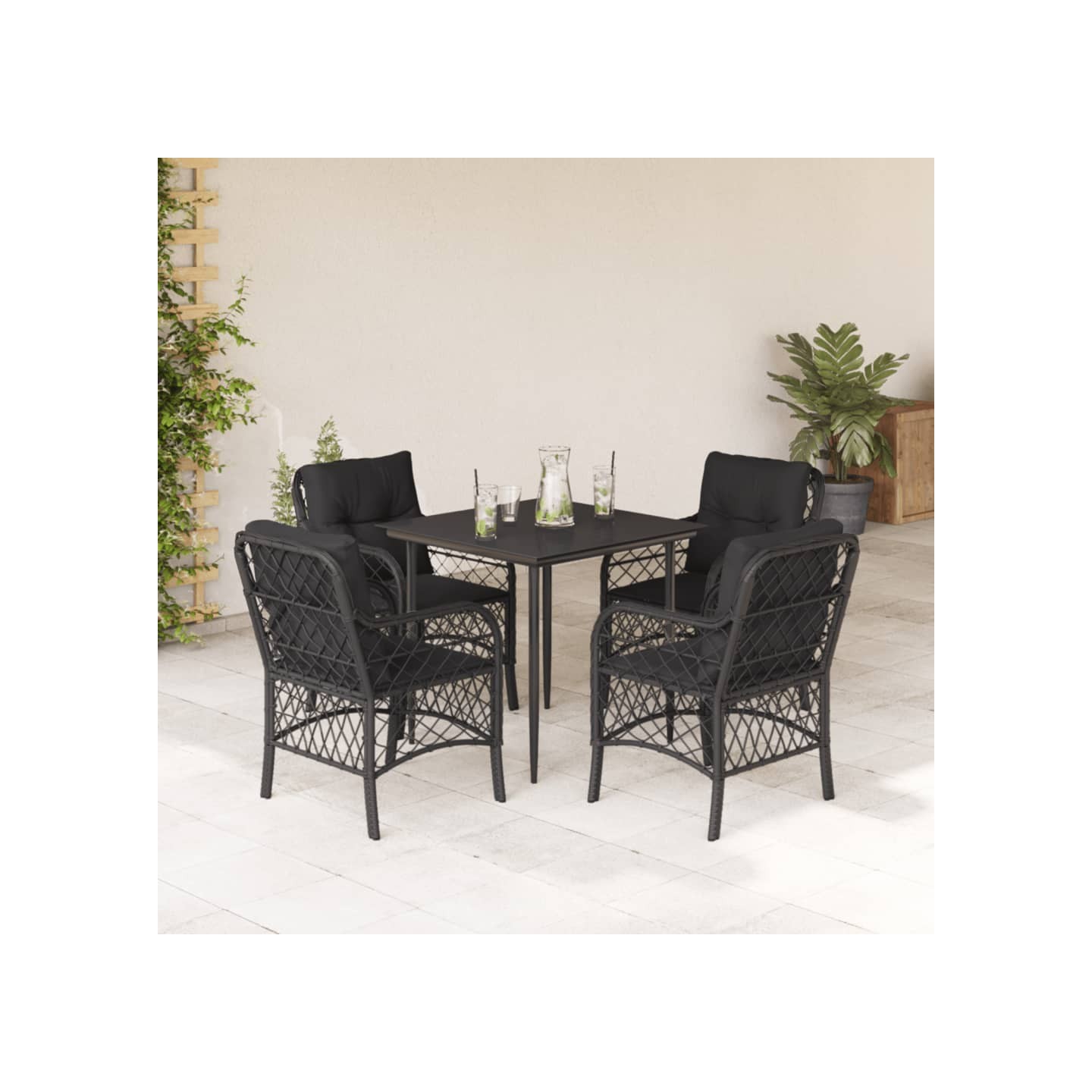 Ensemble à manger de jardin coussins 5pcs Noir Résine tressée