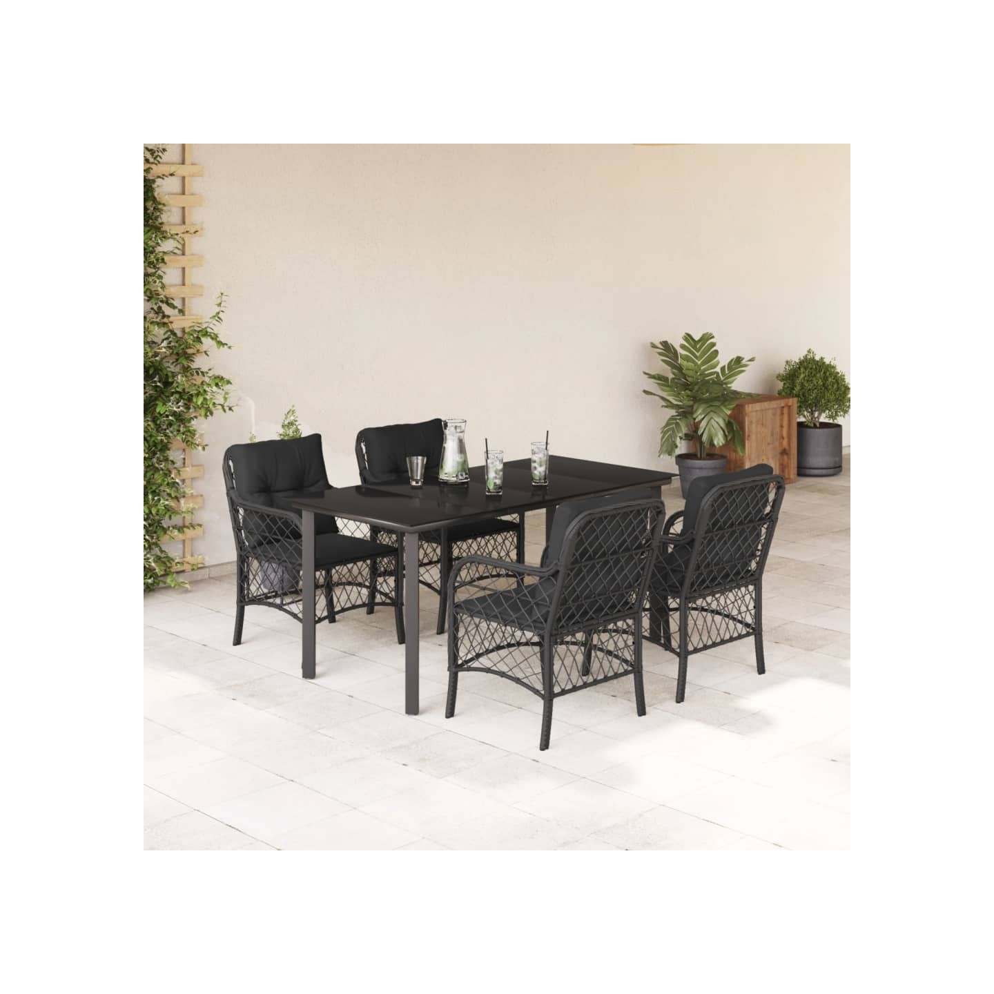Ensemble à manger de jardin coussins 5pcs Noir Résine tressée