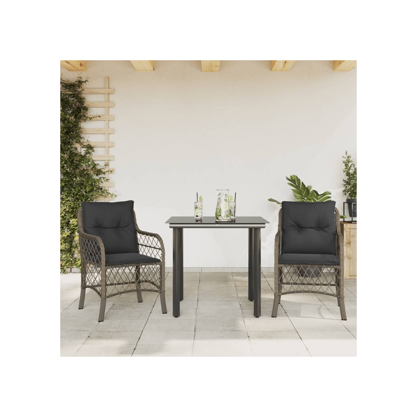 Ensemble de bistro 3 pcs avec coussins gris résine tressée