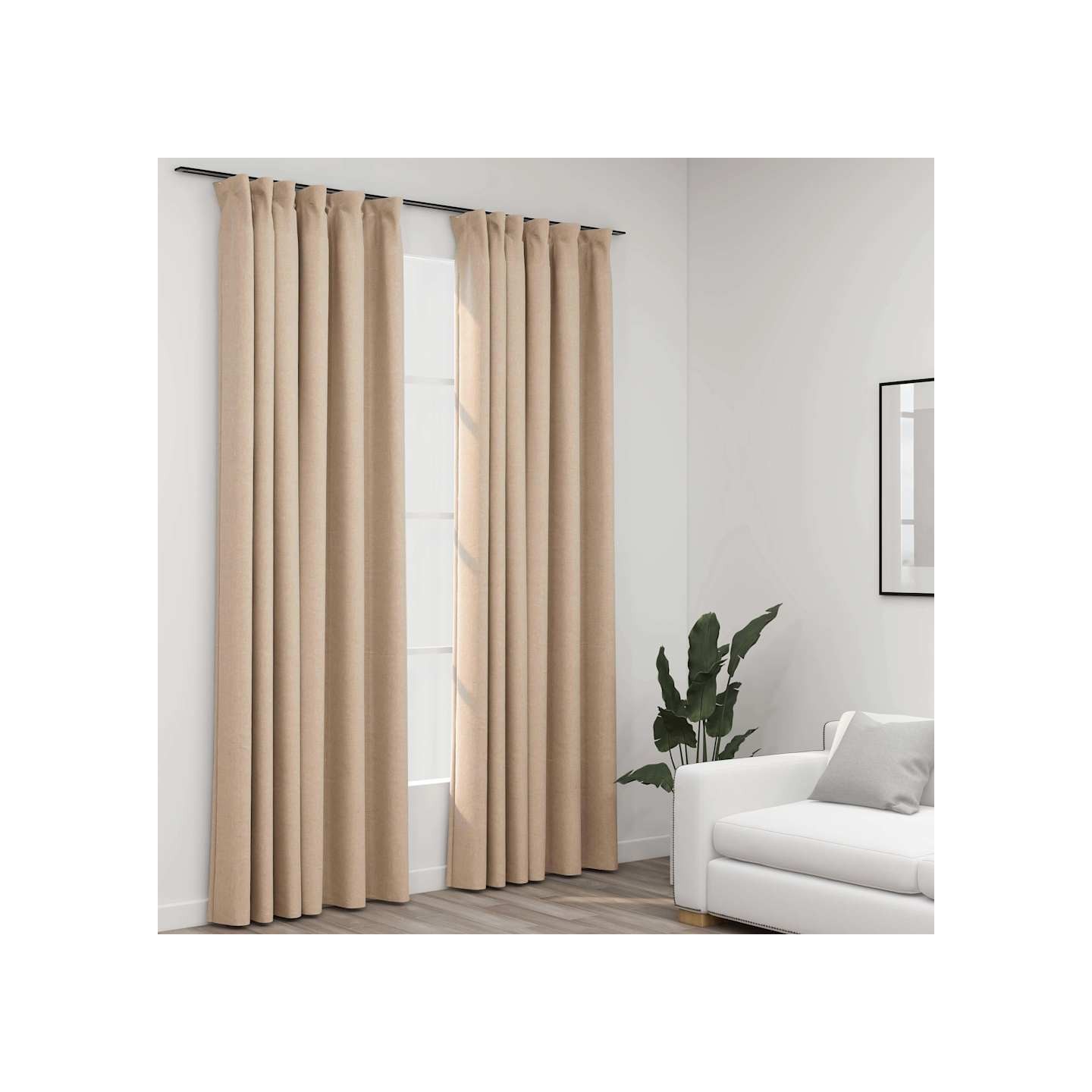 Rideaux occultants aspect lin et crochets 2 pcs Beige 140x245cm