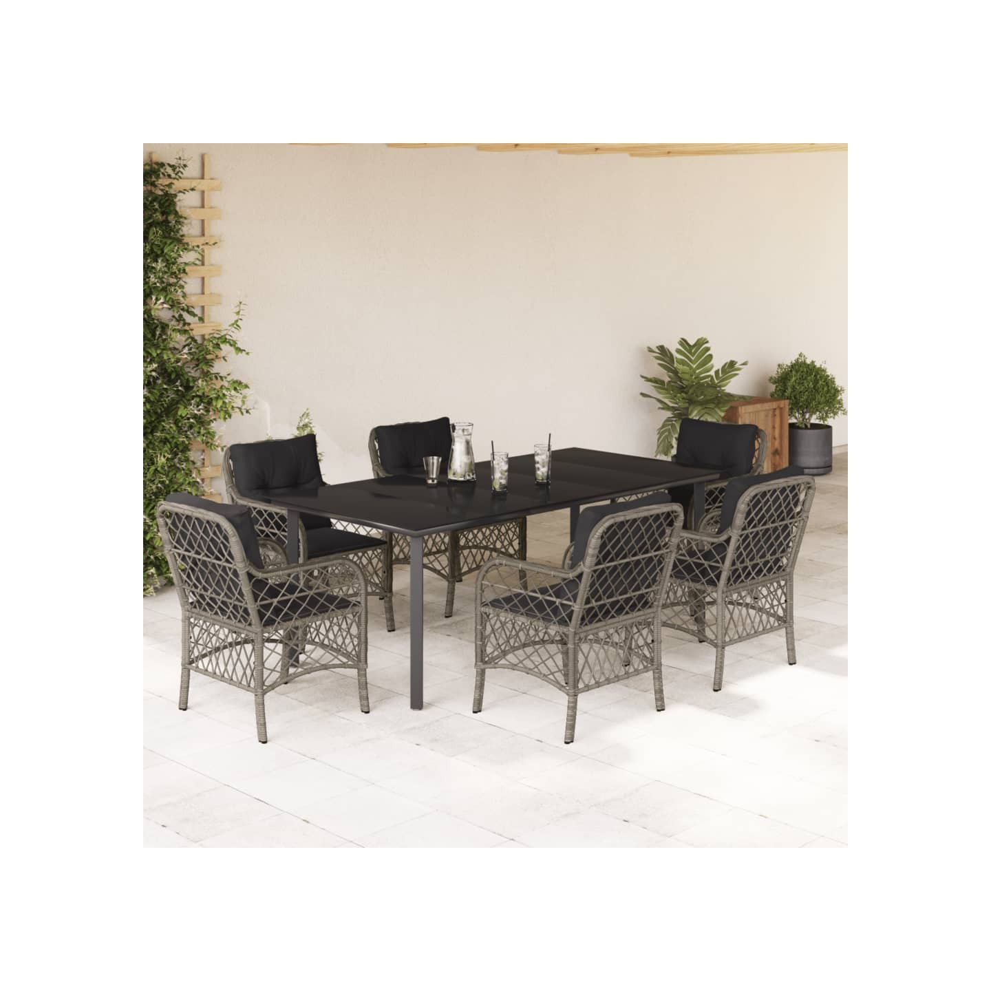 Ensemble à manger de jardin et coussins 7 pcs gris rotin