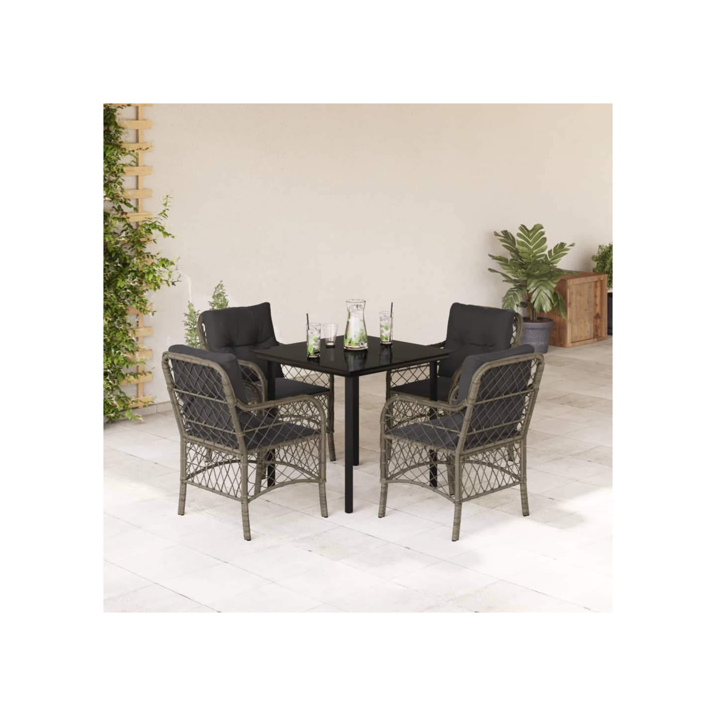 Ensemble à manger de jardin 5 pcs coussins gris résine tressée