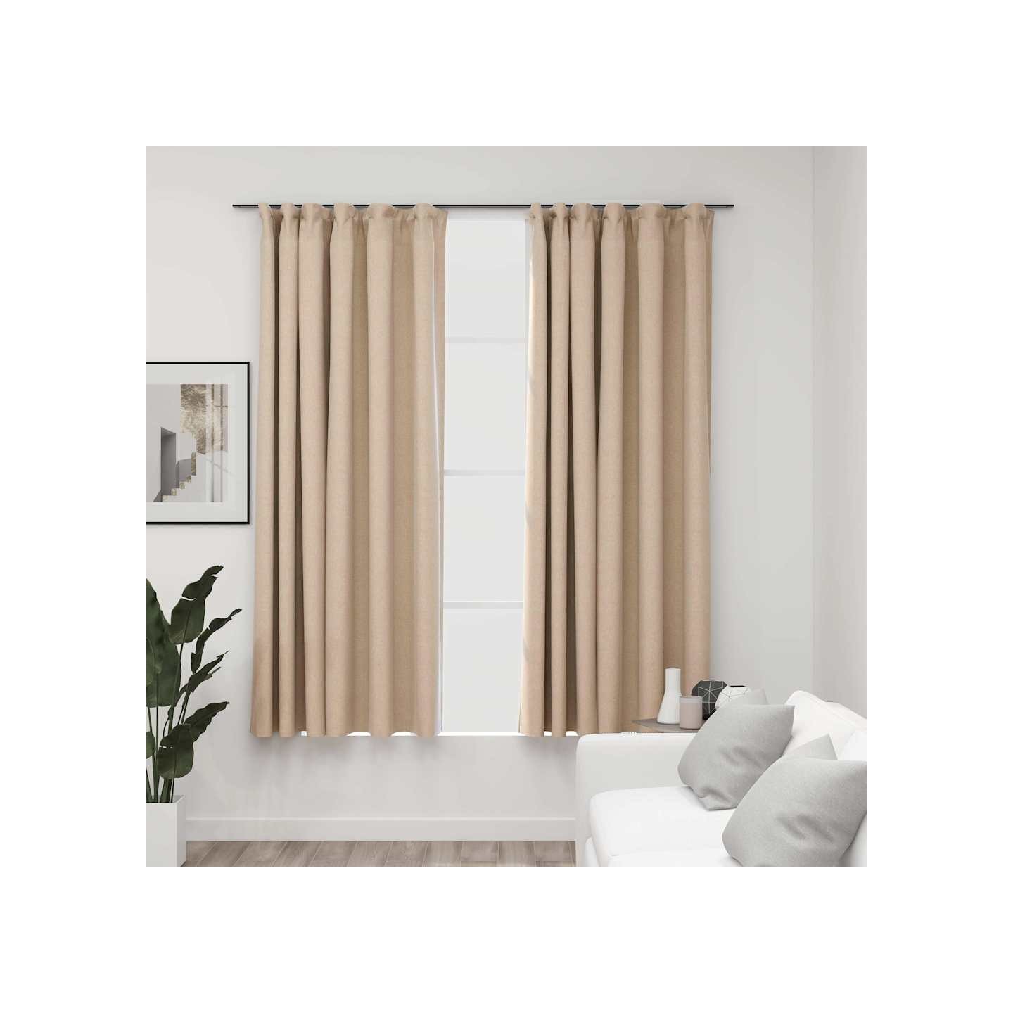 Rideaux occultants aspect lin et crochets 2 pcs beige 140x175cm