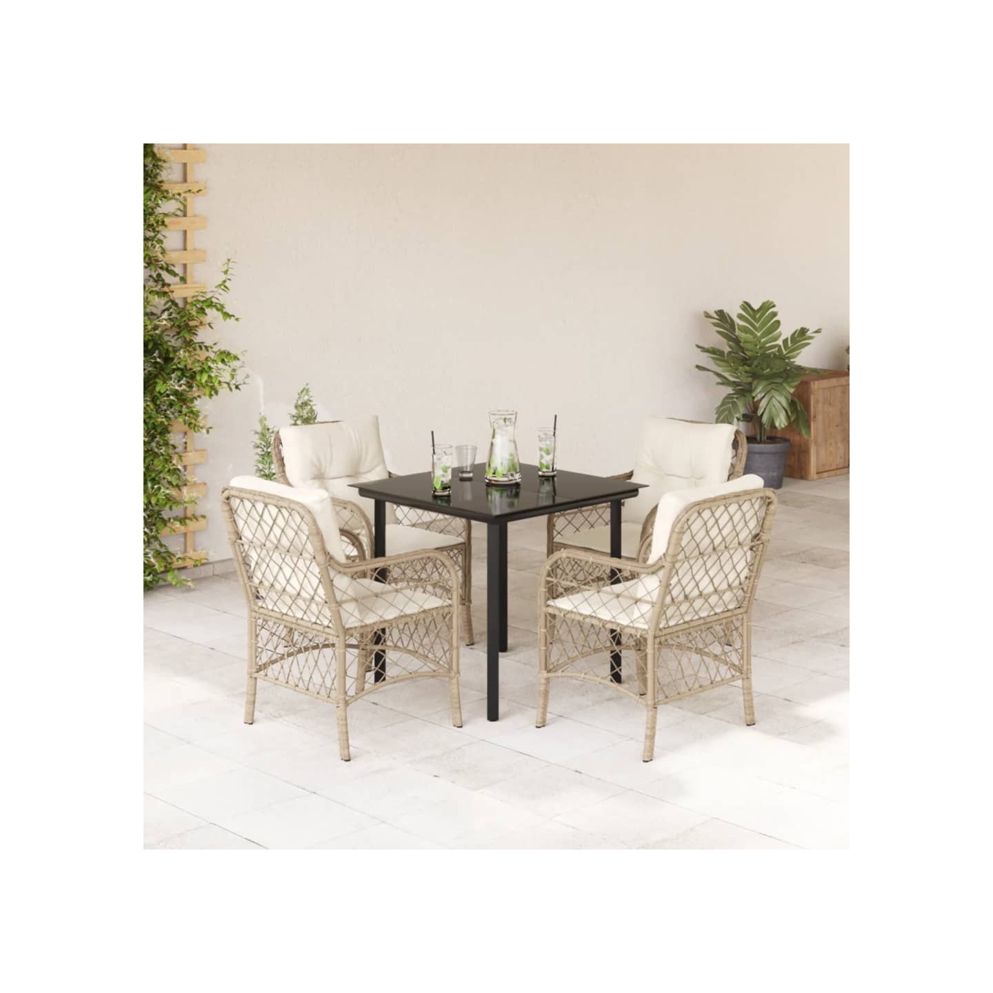 Ensemble à manger de jardin avec coussins 5pcs Beige poly rotin
