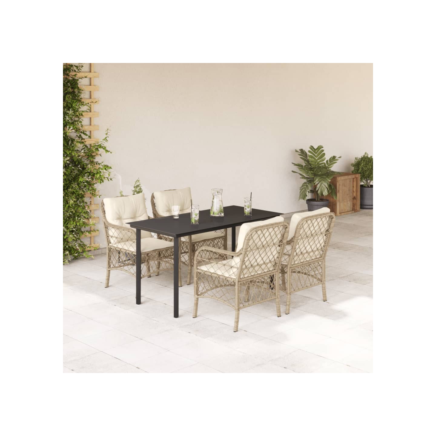 Ensemble à manger de jardin avec coussins 5pcs Beige poly rotin