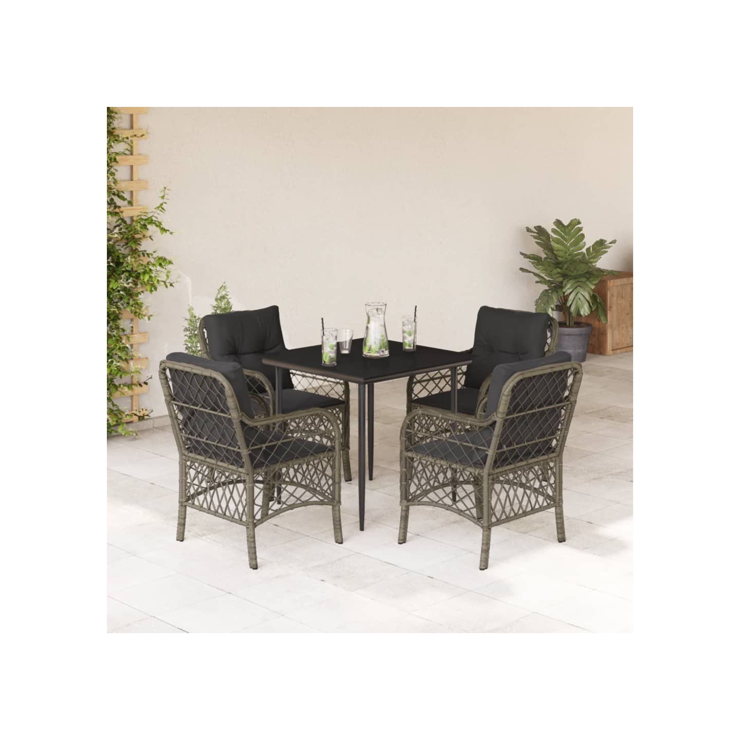 Ensemble à manger de jardin 5 pcs coussins gris résine tressée