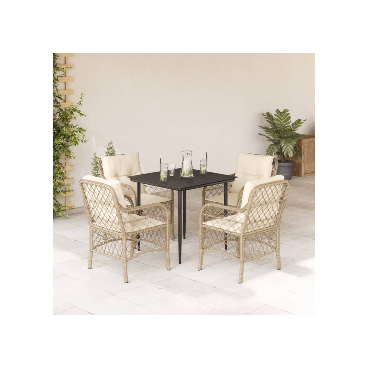 Ensemble à manger de jardin avec coussins 5pcs Beige poly rotin