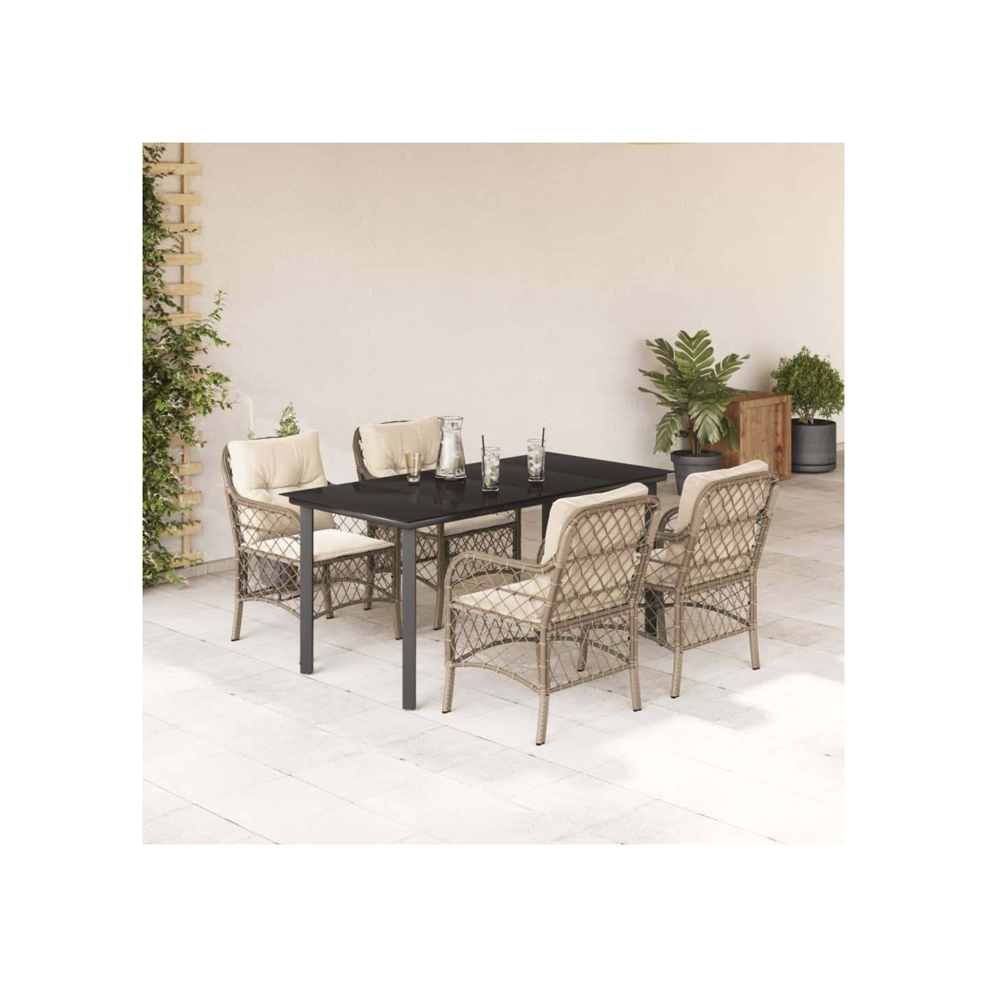 Ensemble à manger de jardin avec coussins 5pcs Beige poly rotin