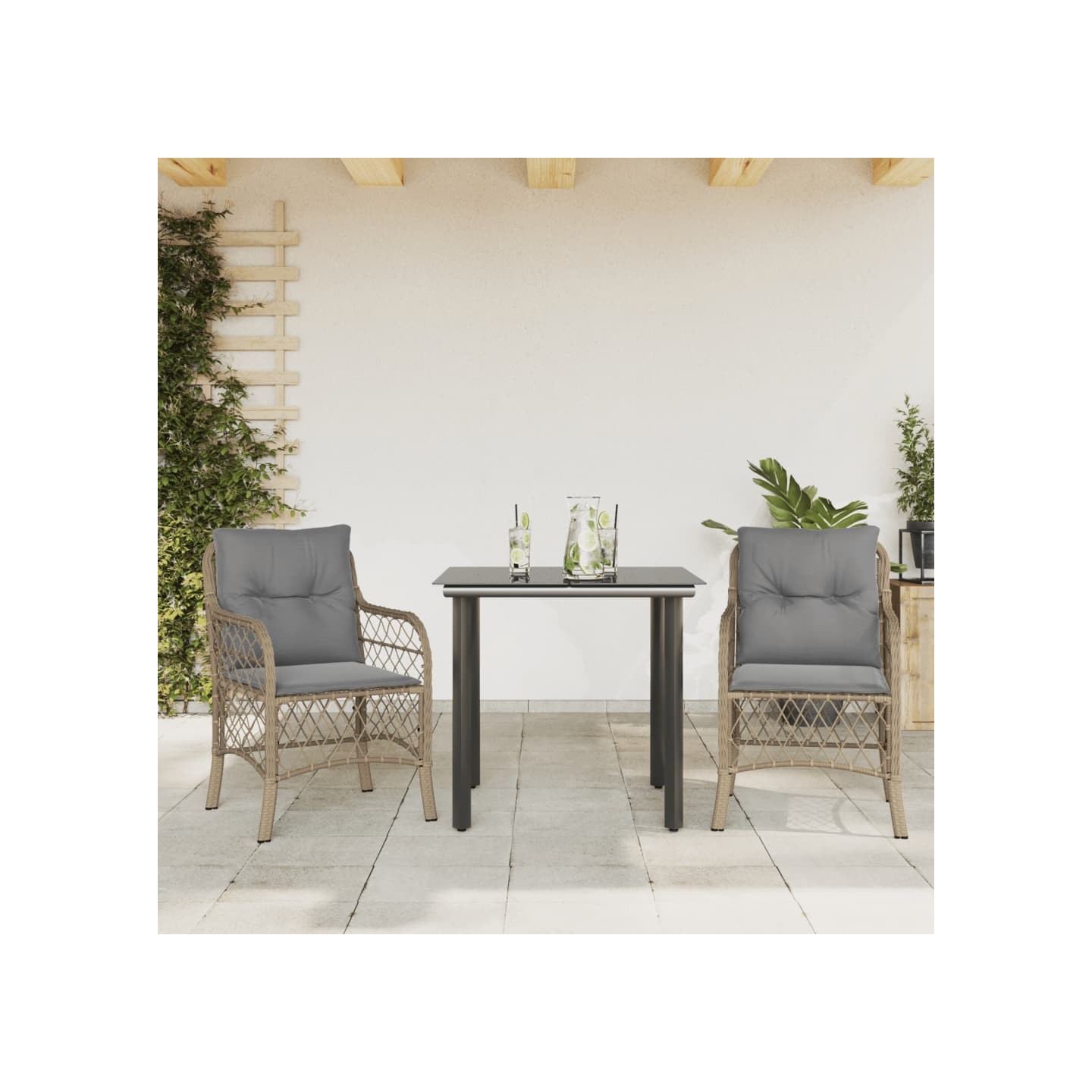 Ensemble de bistro 3 pcs coussins mélange beige résine tressée