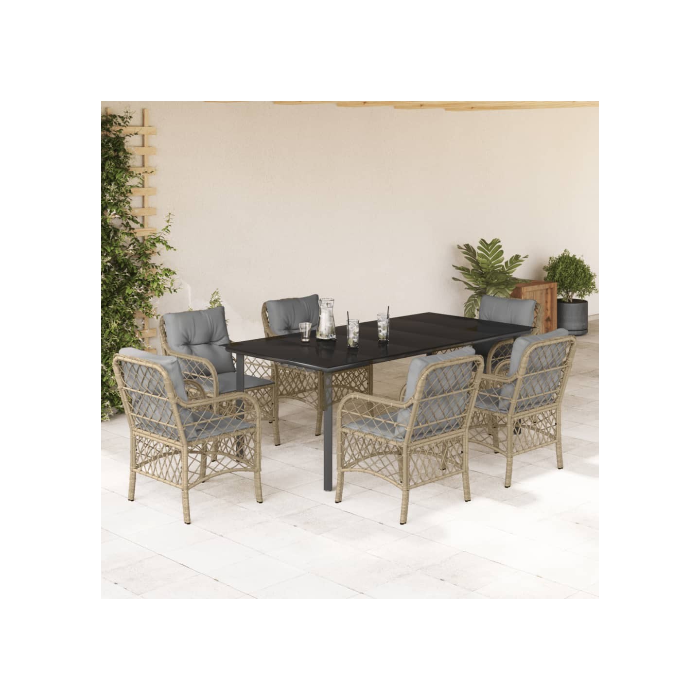Ensemble à manger de jardin coussins 7 pcs mélange beige rotin