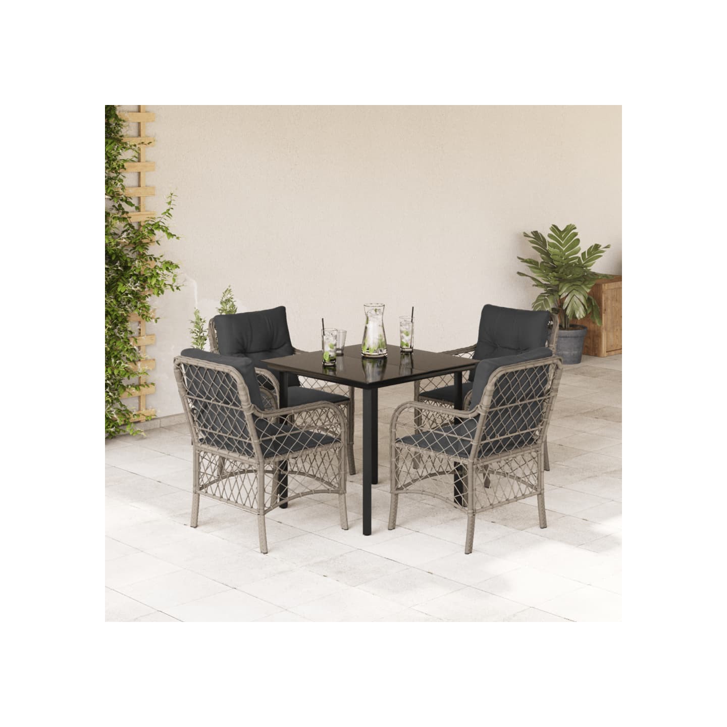 Ensemble à manger de jardin et coussins 5 pcs gris clair rotin