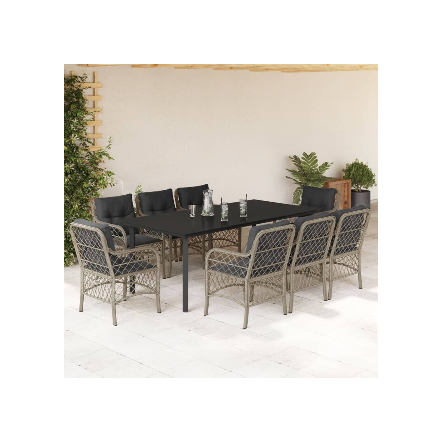 Ensemble à manger de jardin et coussins 9 pcs gris clair rotin