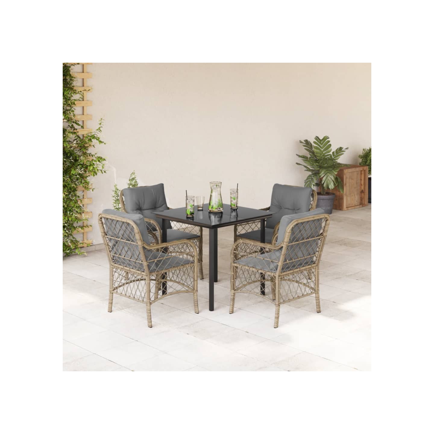 Ensemble à manger de jardin coussins 5 pcs mélange beige rotin