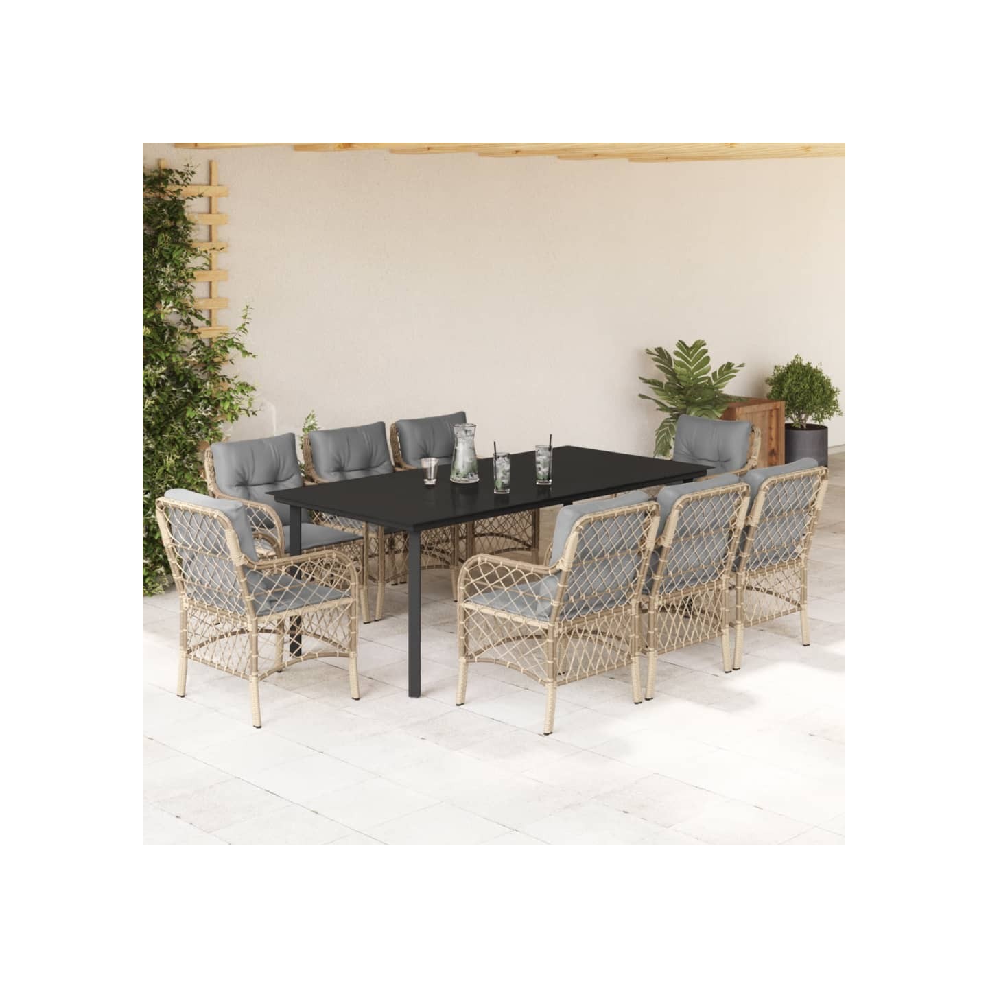 Ensemble à manger de jardin et coussins 9 pcs mélange beige