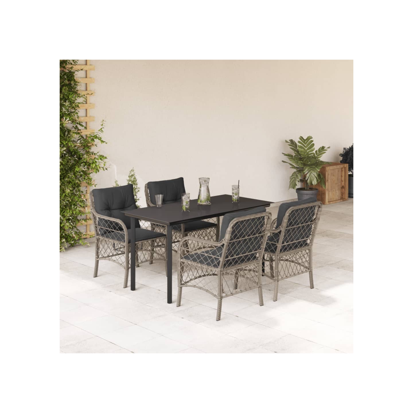 Ensemble à manger de jardin et coussins 5 pcs gris clair rotin