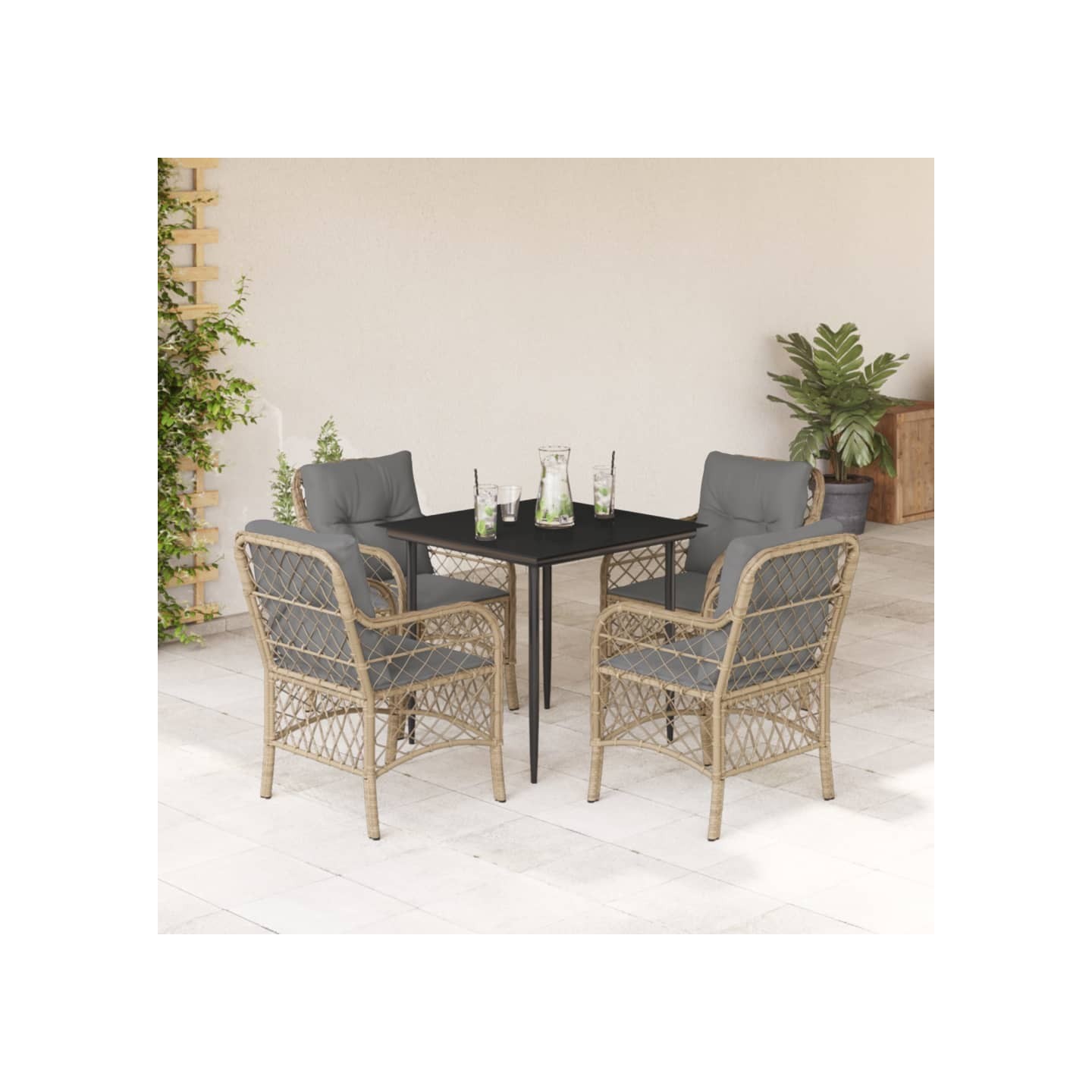 Ensemble à manger de jardin coussins 5 pcs mélange beige rotin