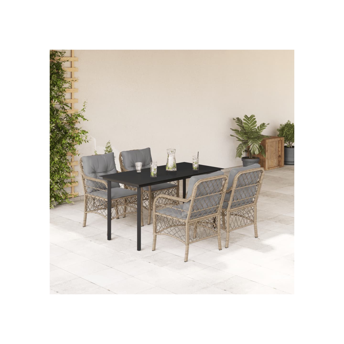 Ensemble à manger de jardin coussins 5 pcs mélange beige rotin