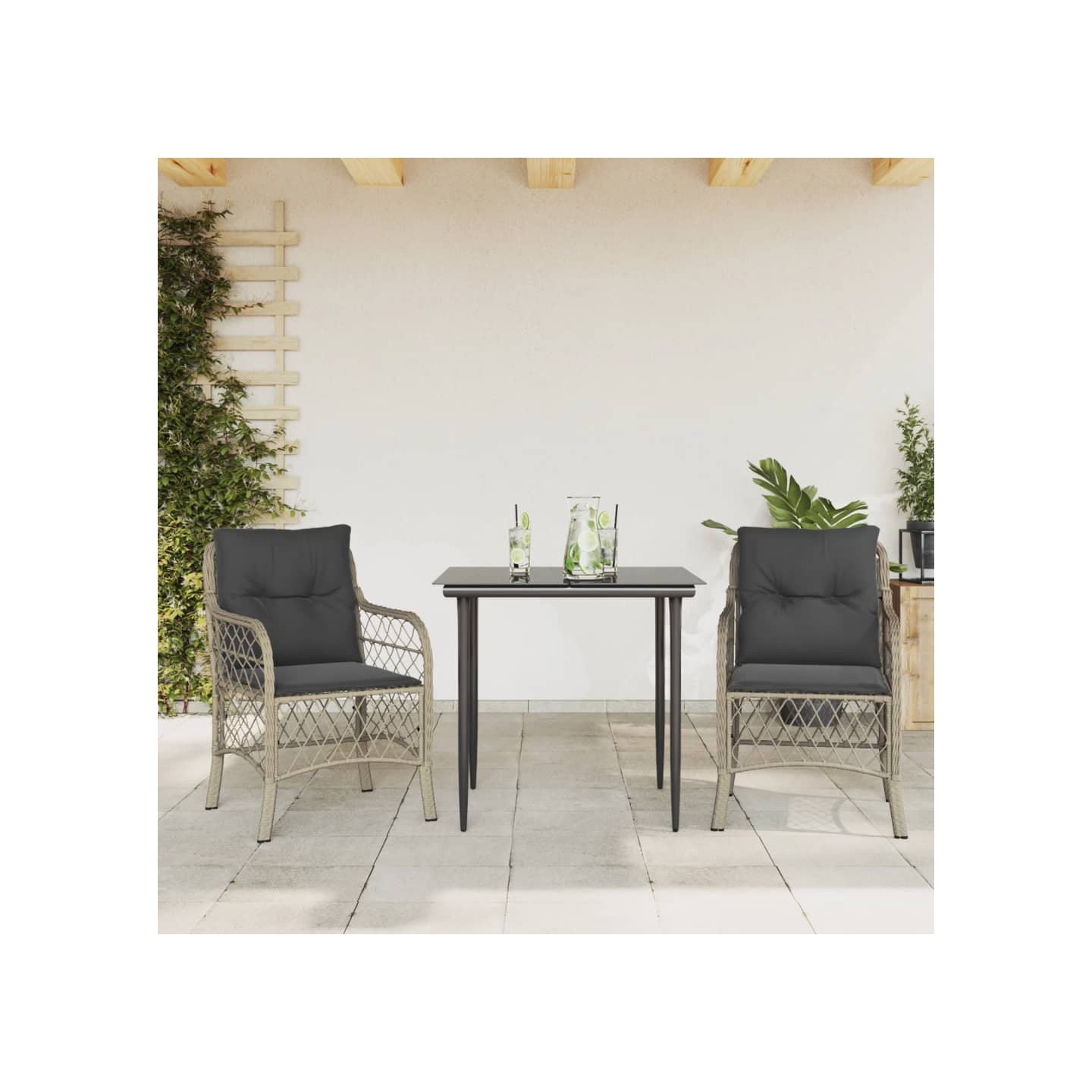 Ensemble de bistro 3 pcs et coussins gris clair résine tressée