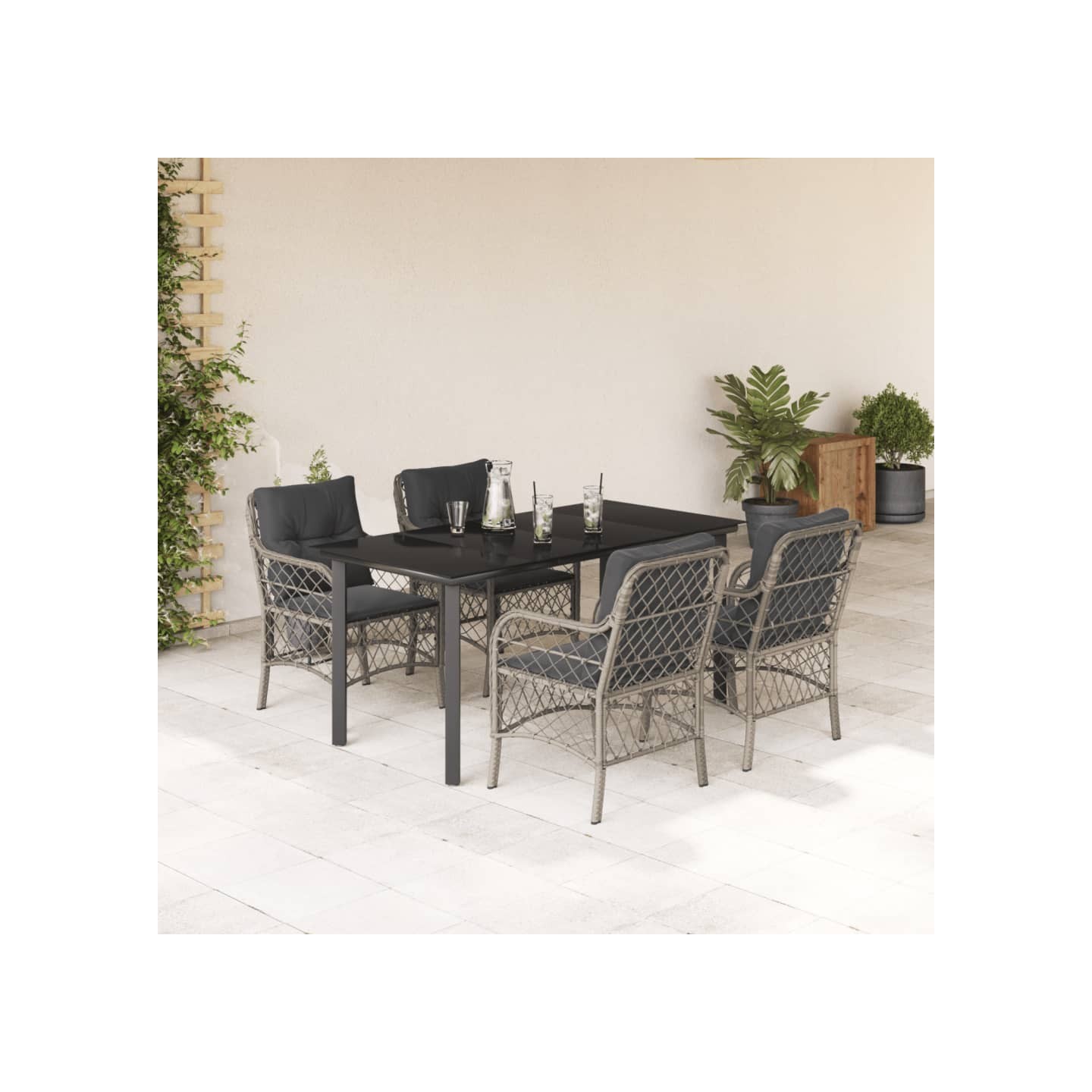 Ensemble à manger de jardin et coussins 5 pcs gris clair rotin