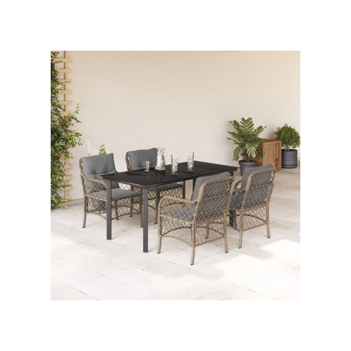 Ensemble à manger de jardin coussins 5 pcs mélange beige rotin