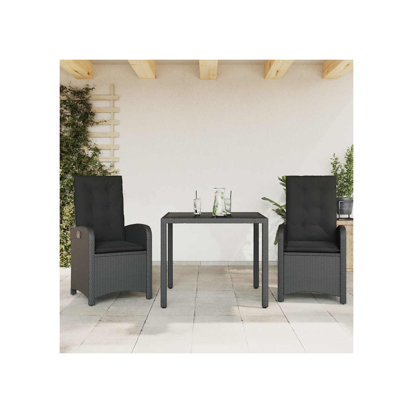 Ensemble à manger de jardin avec coussins 3 pcs Noir