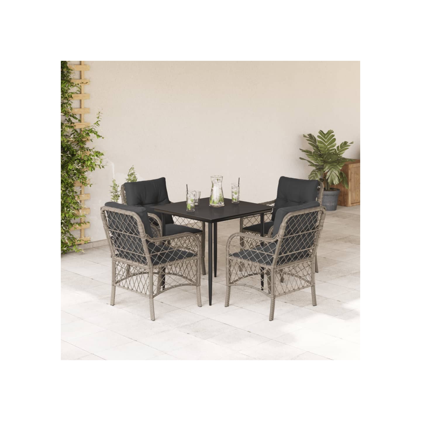 Ensemble à manger de jardin et coussins 5 pcs gris clair rotin