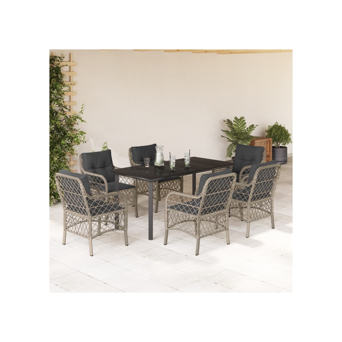 Ensemble à manger de jardin et coussins 7 pcs gris clair rotin
