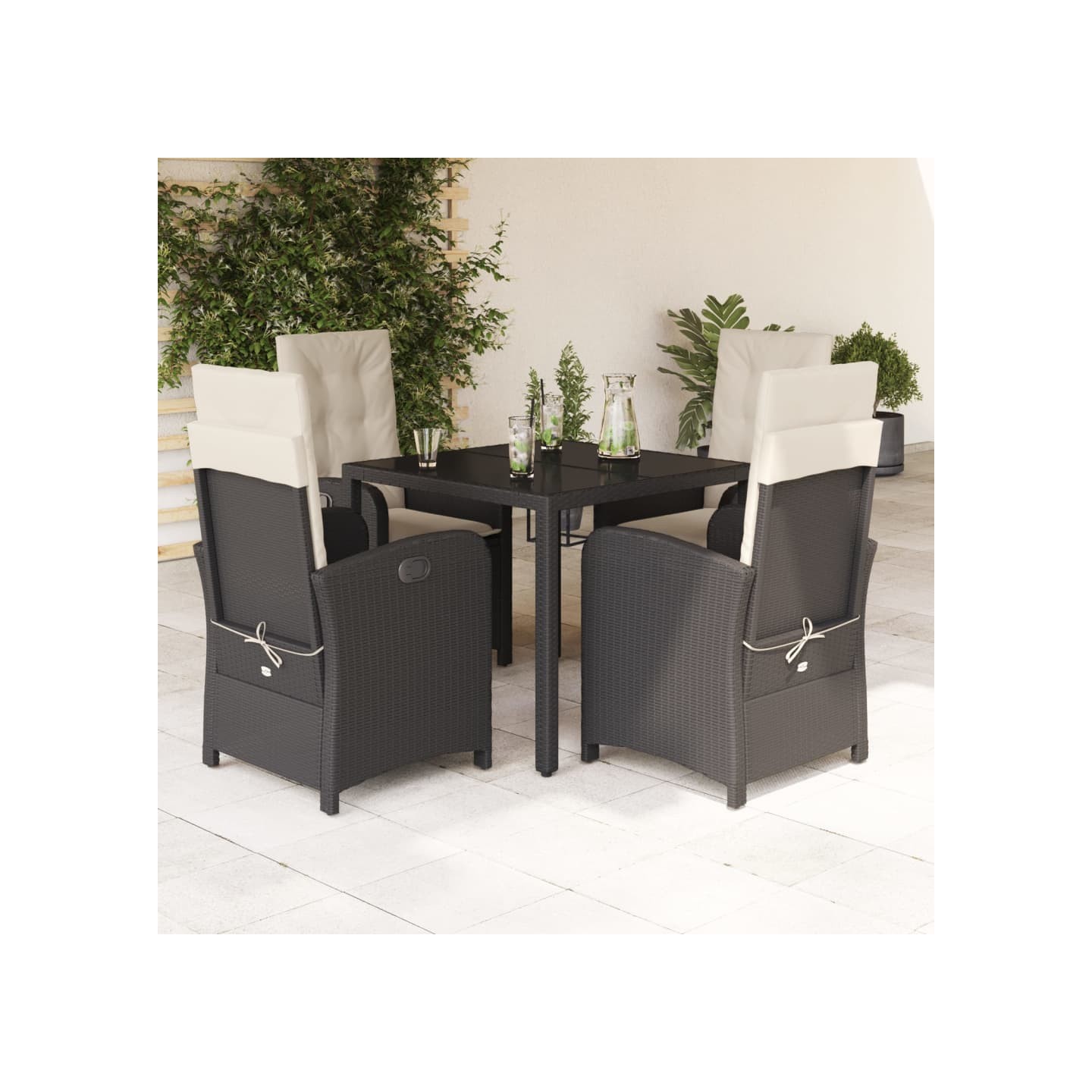Ensemble à manger de jardin coussins 5pcs Noir Résine tressée